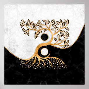 Poster Yin Yang Tree - Mármores e Dourado
