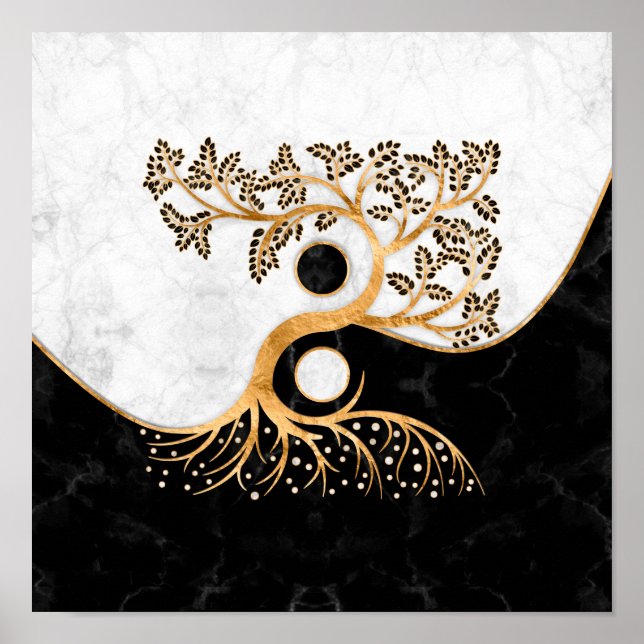 Poster Yin Yang Tree - Mármores e Dourado (Frente)