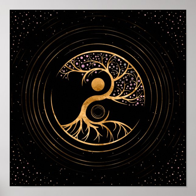 Poster Yin Yang Tree of life - Fluorite e Dourado (Frente)