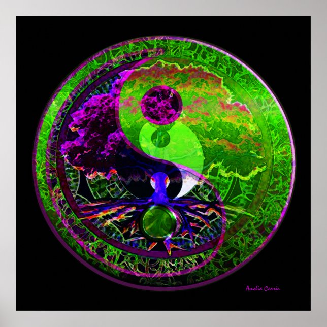 Poster Yin Yang Tree of Life in Purple and Green (Frente)