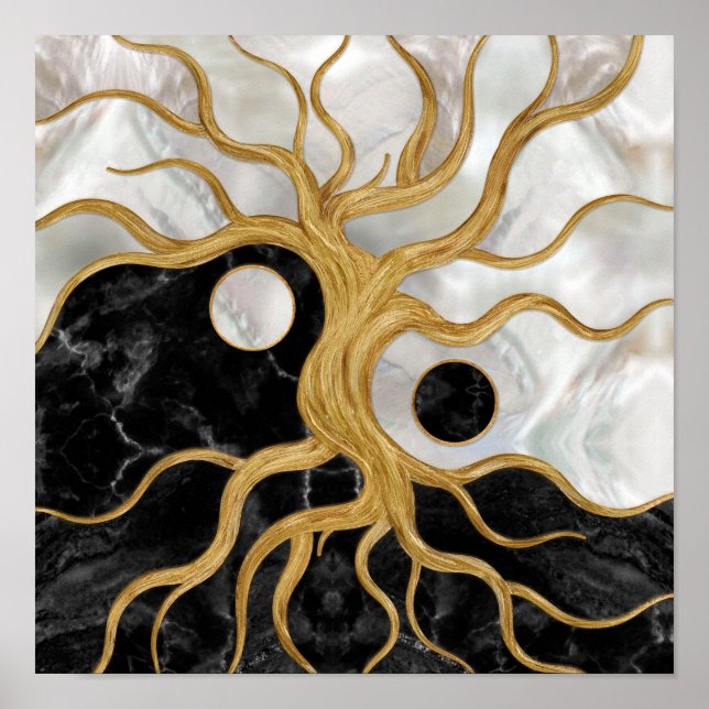 Poster Yin Yang Tree of life - Marbles and Dourado (Frente)