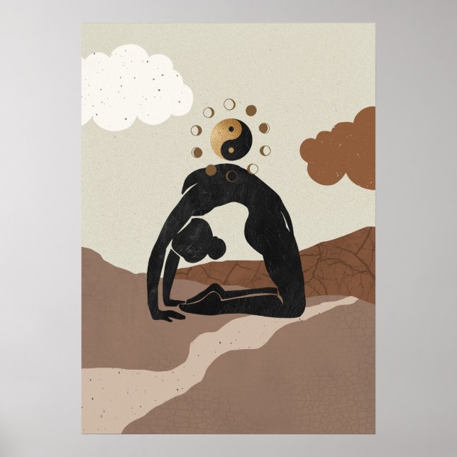 Poster Yoga camel pose ustrasana yin yang fases da lua (Frente)