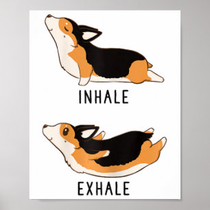 Poster Yoga Inalar Exalar Corgi Tri Colorido