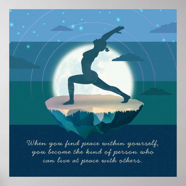 Poster Yoga Moon Salutation Pose Flying Island Star Quote (Frente)