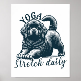 Poster Yoga Newfoundland Cão Engraçado Alongamento Motiva