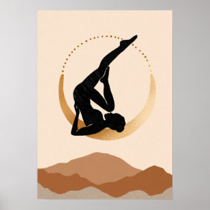 Poster Yoga pose gold moon abstrato