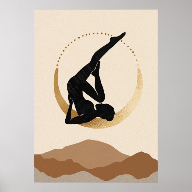 Poster Yoga pose gold moon abstrato (Frente)