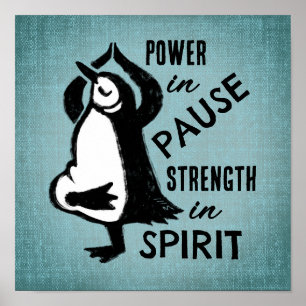 Poster Yoga Pose Pinguim Pinguim Motivacional Azul