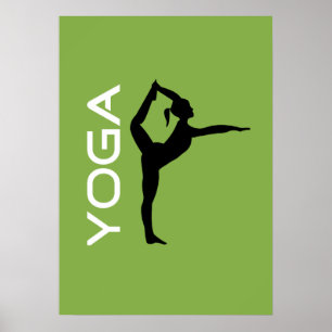 Póster Yoga Pose Silhouette em Fundo Verde