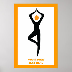 Poster Yoga tree pose preto, costume laranja
