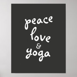 poster yoga typografia peace love e cinza branca
