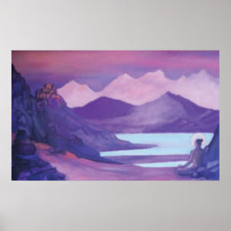 Póster Yogi e mosteiro nas montanhas tibetanas