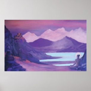 Póster Yogi e mosteiro nas montanhas tibetanas