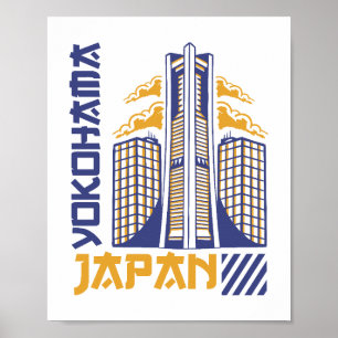 Poster Yokohama Japão Tipografia de Paisagem Urbana Futur