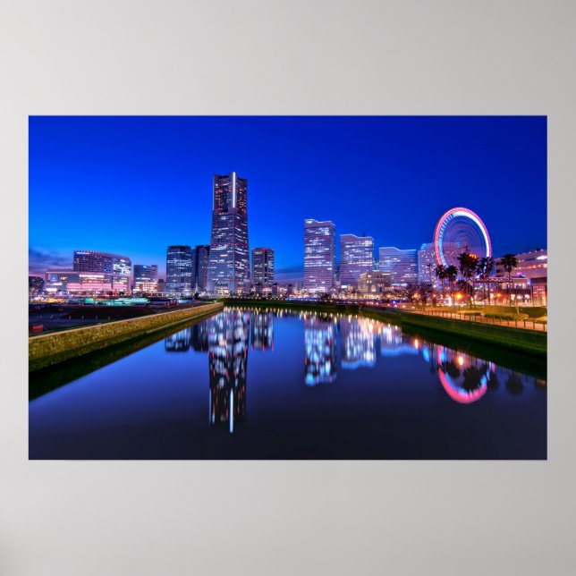 Poster Yokohama Skyline Em Dusk (Frente)