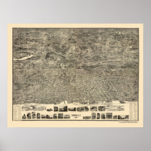 Póster Yonkers, mapa panorâmico de NY - 1899
