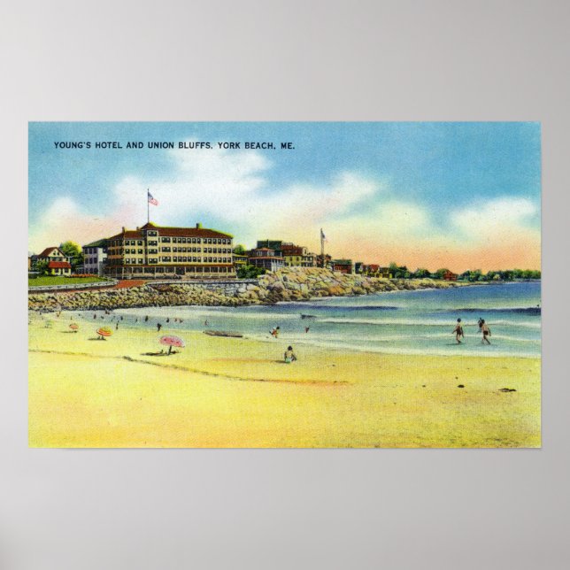 Póster York Beach View of Young's Hotel and Union (Frente)
