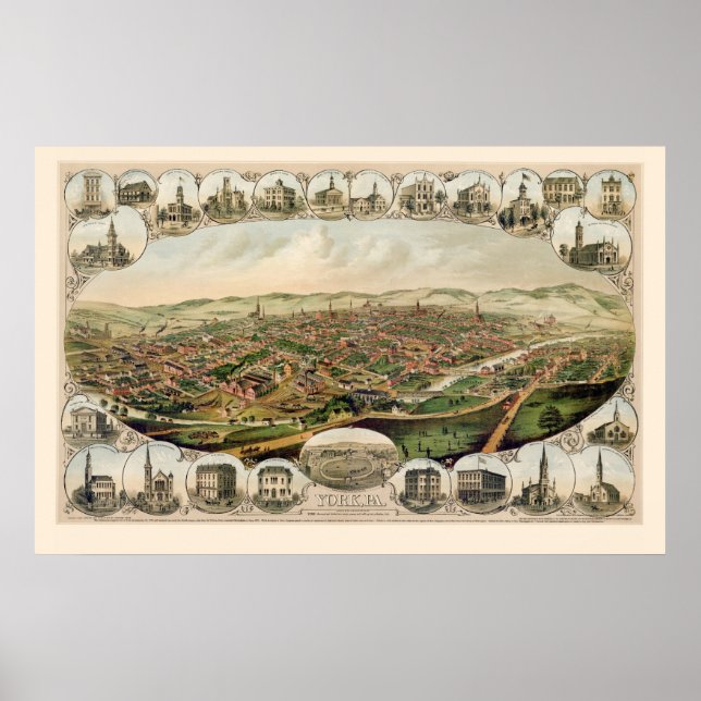 Póster York, PA Panorâmica - 1879 (Frente)