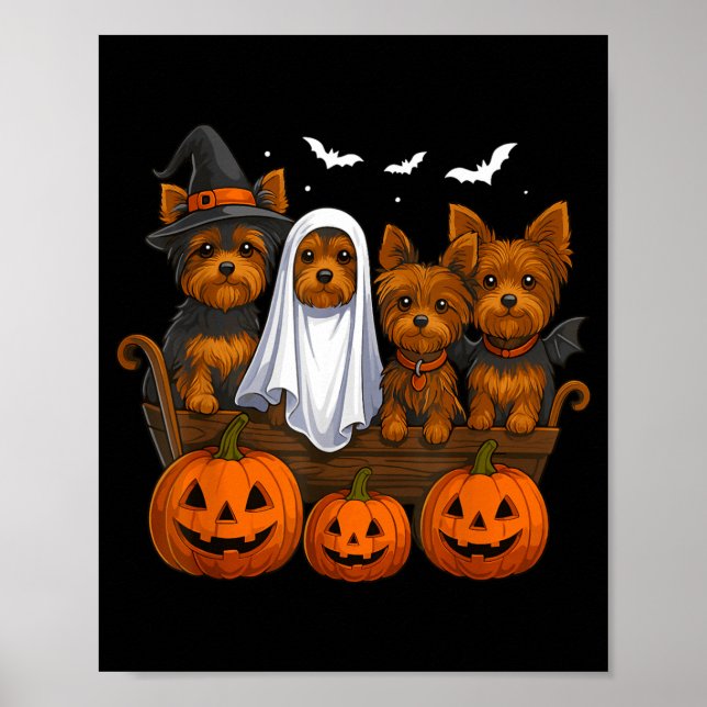 Poster Yorkie Halloween Engraçado Yorkshire Terrier Cacho (Frente)