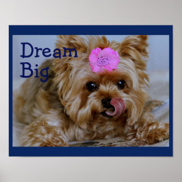 Poster Yorkie Pup com Flor Rosa no Cabelo