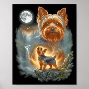 Poster Yorkie uivando para a lua meme de cachorro engraça
