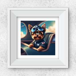Poster Yorkie Voando No Avião AI Gerou Arte Canina