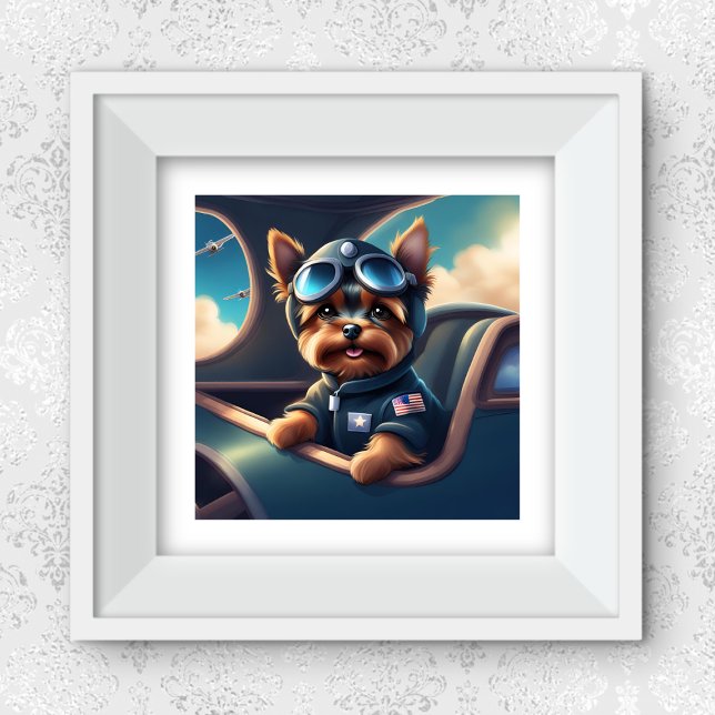 Poster Yorkie Voando No Avião AI Gerou Arte Canina (Criador carregado)