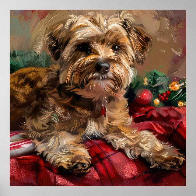Poster Yorkipoo Cachorro Festa de Natal (Frente)