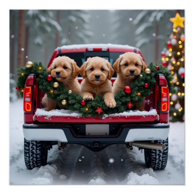 Póster Yorkipoo Christmas Red Truck Holiday Gift (Frente)