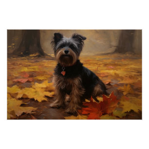 Póster Yorkipoo nas Folhas de Outono Caem Inspiração