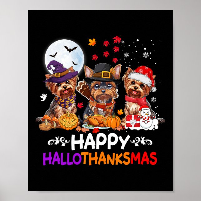 Poster Yorkshire Dog Natal Feliz Obrigados de Hallothankm (Frente)