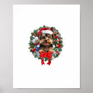 Poster Yorkshire Terrier Christmas Wreath Decoration Xmas