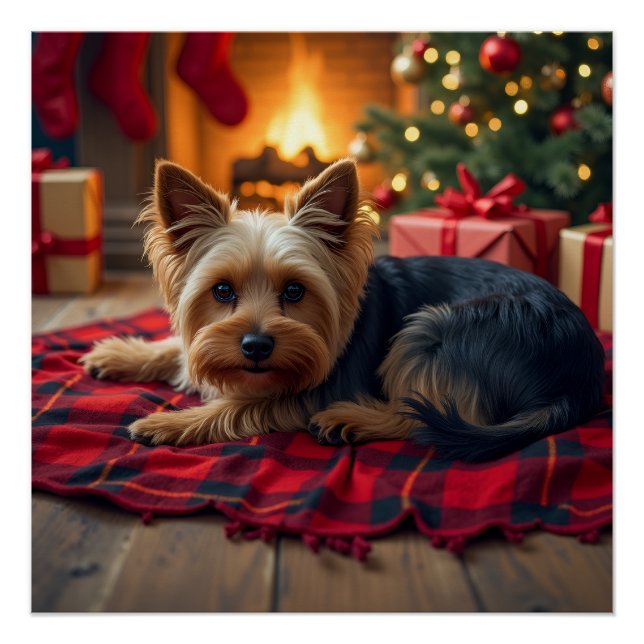 Póster Yorkshire Terrier Cozy Christmas Evening Painting (Frente)