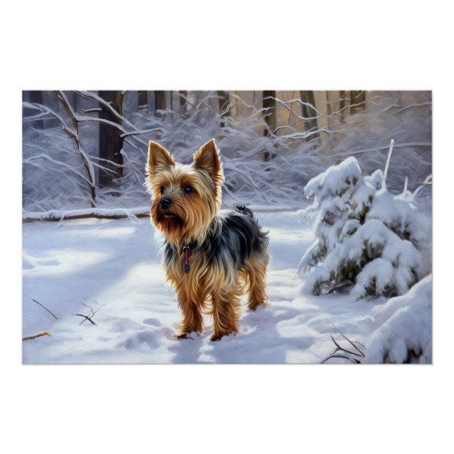 Póster Yorkshire Terrier Deixe-a nevar no Natal (Frente)