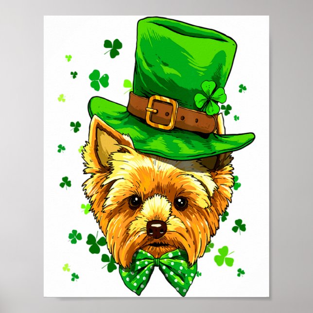 Poster Yorkshire Terrier Dia de São Patrício Leprechaun F (Frente)