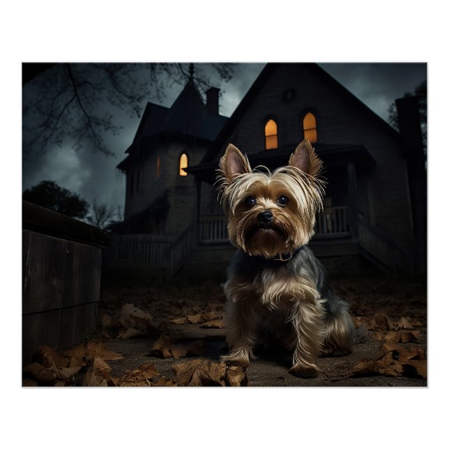 Póster Yorkshire Terrier Halloween Assustador (Frente)