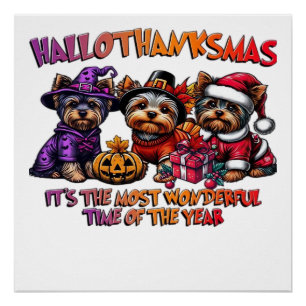 Póster Yorkshire Terrier Halloween Dia de Ação de Graças