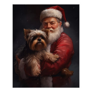 Póster Yorkshire Terrier Papai Noel Natal Festivo