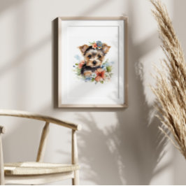 Poster Yorkshire Terrier Puppy Pet Watercolor Flower