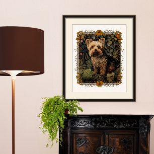 Póster Yorkshire Terrier Vintage Floral Tapeçaria