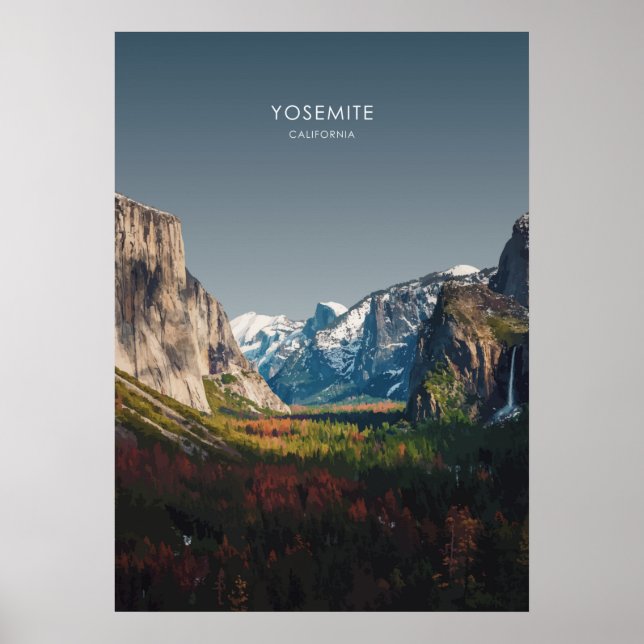 Poster Yosemite, Ilustração de Viagem da Califórnia (Frente)