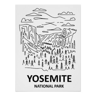 Póster Yosemite National Park Line Art