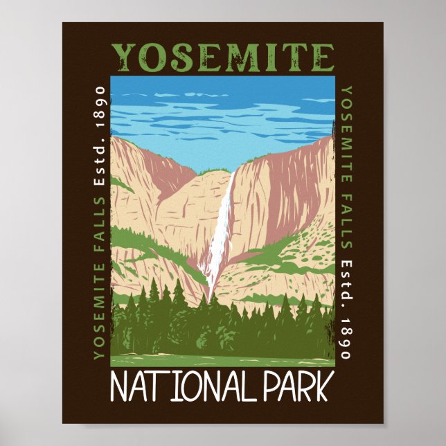 Poster Yosemite National Park Waterfall Retro (Frente)