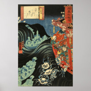 Póster Yoshitsune vs. os fantasmas Taira: Xilogravura ant