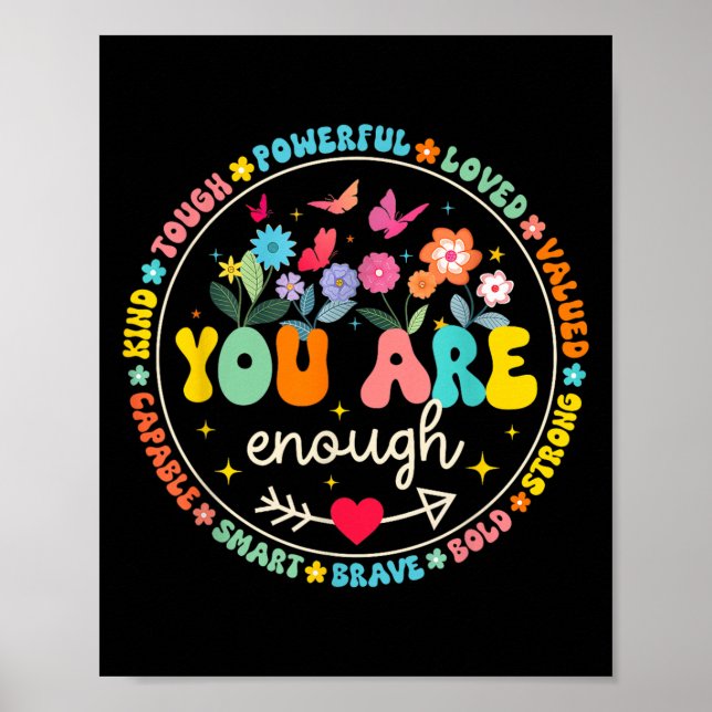 Poster You Are Enough Floral Kind Love Peace Kindness Ins (Frente)
