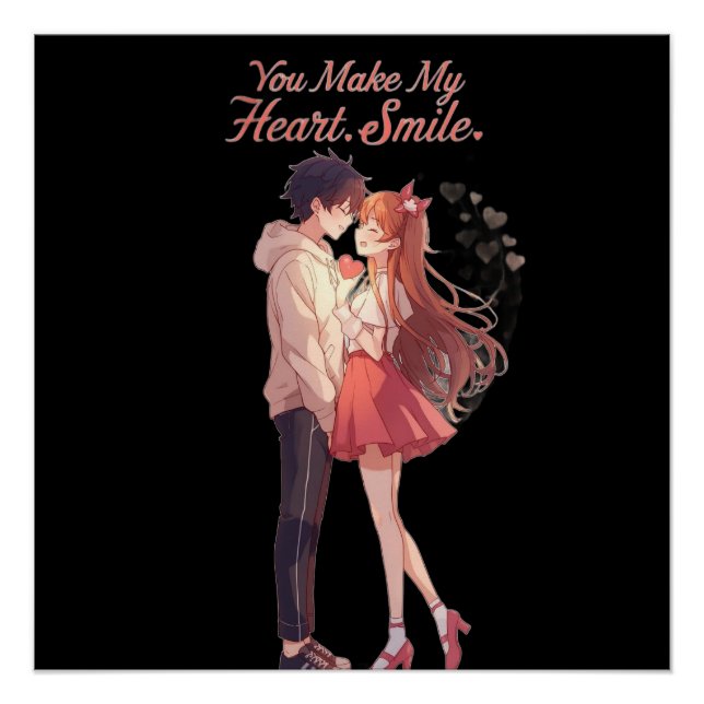 Póster You Make My Heart Smile Anime Couple T-Shirt (Frente)