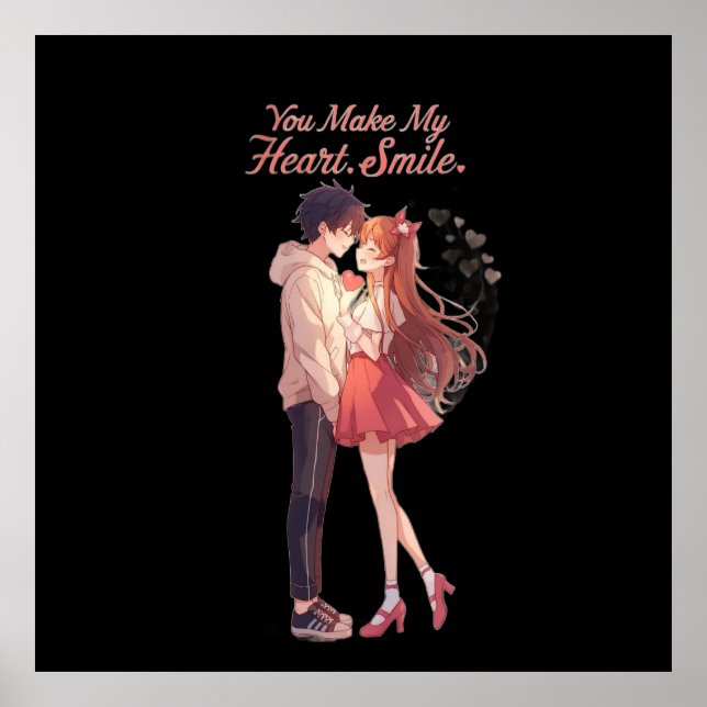 Poster You Make My Heart Smile Anime Couple T-Shirt (Frente)