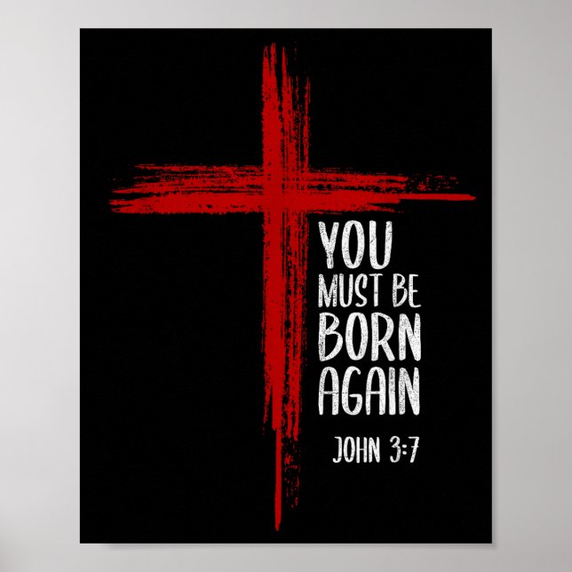 Poster You Must Be Born Again Christian Cross Jesus Bible (Frente)
