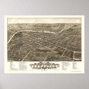 Poster Youngstown, mapa panorâmico do OH - 1882