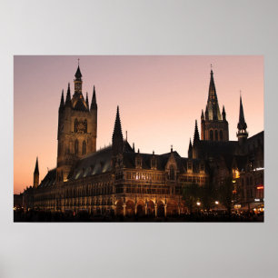 Poster Ypres Cloth Hall, Bélgica por Night